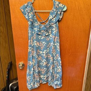 Blue Floral Ruffle Mini Dress